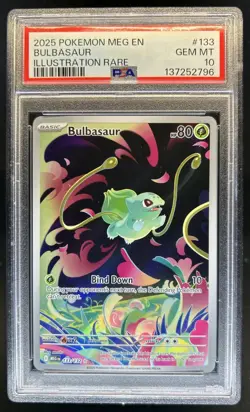 2025 Pokemon Mega Evolution Bulbasaur Full Art Illustration Rare #133/132 PSA 10 - Image 1