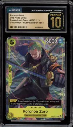 One Piece CCG Roronoa Zoro Illustration Bx. Vol. 3 CGC 10 Pristine - Image 1