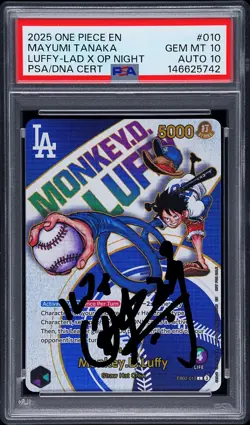 PSA 10 1Monkey.D.Luffy (010) (Dodgers x ONE PIECE) One Piece Mayumi Tanaka - Image 1