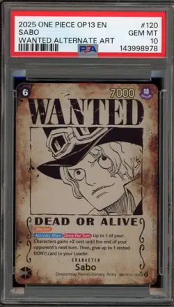 One Piece CCG Sabo Wanted Alternate Art OP13-120 PSA 10 Gem Mint - Image 1