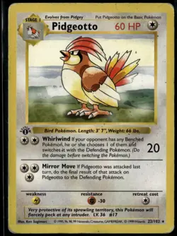 Pidgeotto 22/102 Rare Base Set 1st Edition HP Pokemon Card - Image 1