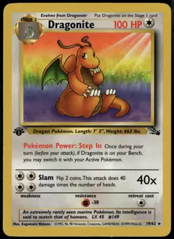 Dragonite 19/62 1st Edition Rare Fossil LP Pokemon Card - Image 1