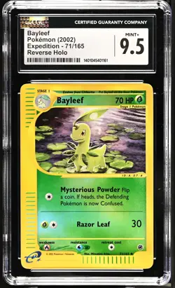 CGC 9.5 MINT+ Bayleef 2002 Expedition 71/165 Reverse Holo Pokemon Card - Image 1