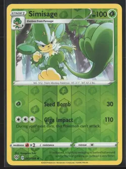 Simisage Uncommon SWSH03: Darkness Ablaze 007/189 NM Pokemon Card Reverse Holo - Image 1