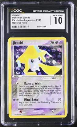 CGC 10 GEM MINT Jirachi 2004 EX Hidden Legends 8/101 Reverse Holo Pokemon Card - Image 1