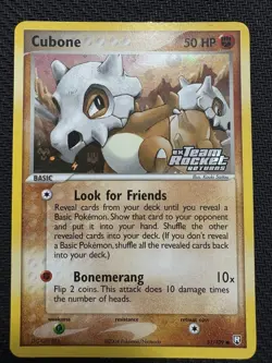 Pokemon TCG Cubone EX Team Rocket Returns Reverse Holo Stamped 51/109 2004 Card - Image 1