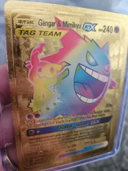 Gengar & Mimikyu Gold Foil Fan Art Vinyl Textured Collector Pokemon Card - Image 4