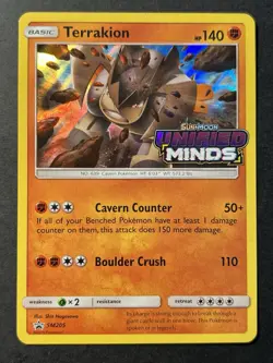 Terrakion SM205 Holo Foil Unified Minds Stamp Black Star Pokemon Promo NM - - Image 1