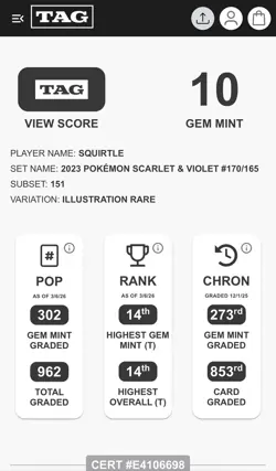 Pokemon TCG - Squirtle 170/165 Scarlet & Violet 151 TAG 10 Gem Mint (Rank 14th) - Image 3