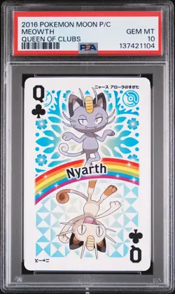2016 POKEMON MOON PLAYING CARDS QUEEN OF CLUBS MEOWTH PSA 10 - Image 1