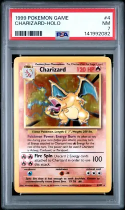 1999 POKEMON BASE SET UNLIMITED #4 CHARIZARD-HOLO PSA 7 - Image 1
