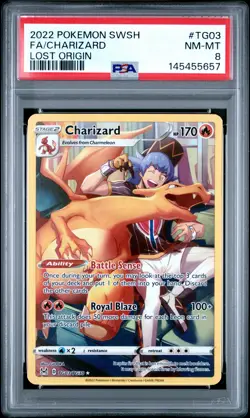 2022 POKEMON SWORD & SHIELD LOST ORIGIN #TG03 FULL ART/CHARIZARD PSA 8 - Image 1