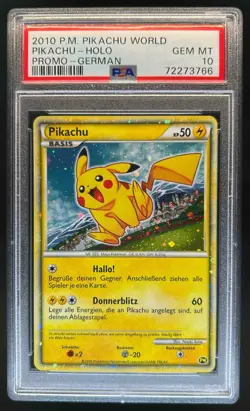2010 Pokemon German Pikachu World Promo Holo #PM PSA 10 GEM MINT - Image 1