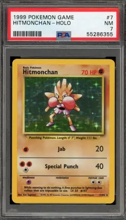 Pokemon Hitmonchan Base Set Unlimited Holo Rare #7 PSA 7 - Image 1
