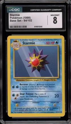 Pokemon Starmie Base Set Unlimited #64 CGC 8 - Image 1