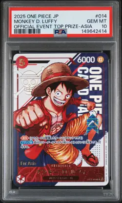 2025 ONE PIECE JPN PROMOS OFFICIAL EVENT TOP PRIZE-ASIA MONKEY D. LUFFY PSA 10 - Image 1