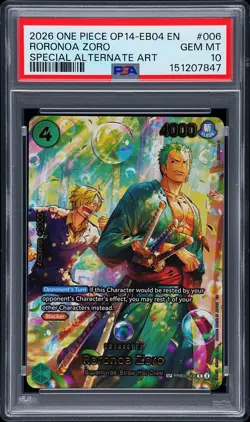 2026 ONE PIECE OP14-EB04-THE AZURE SEA'S SEVEN #006 RORONOA ZORO PSA 10 - Image 1