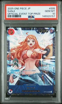 2025 ONE PIECE JPN PROMOS OFFICIAL EVENT TOP PRIZE #005 SANJI PSA 10 - Image 1