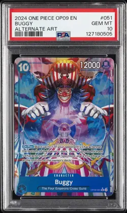 2024 ONE PIECE OP09-EMPERORS IN THE NEW WORLD ALTERNATE ART #051 BUGGY PSA 10 - Image 1
