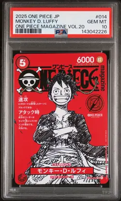 2025 ONE PIECE JPN PROMOS ONE PIECE MAGAZINE VOL.20 #014 MONKEY D. LUFFY PSA 10 - Image 1