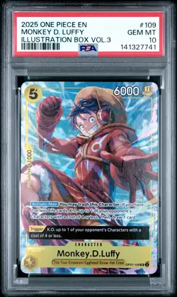 2025 ONE PIECE PROMOS ILLUSTRATION BOX VOL.3 #109 MONKEY D. LUFFY PSA 10 - Image 1
