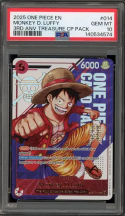 One Piece CCG Monkey.D.Luffy 3rd ANV Treasure CP Pk. ST21-014 PSA 10 Gem Mint - Image 1