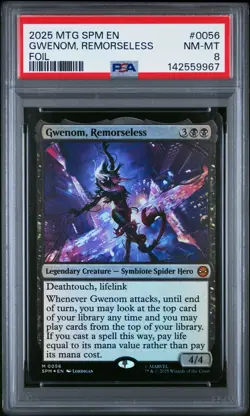 2025 MTG MARVEL'S SPIDER-MAN FOIL #0056 GWENOM, REMORSELESS PSA 8 - Image 1