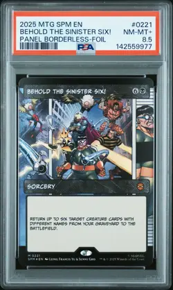 2025 MTG MARVEL'S SPIDER-MAN BORDERLESS-FOIL BEHOLD THE SINISTER SIX! PSA 8.5 - Image 1