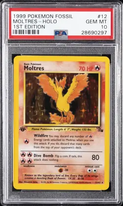 1999 POKEMON FOSSIL 1ST ED #12 MOLTRES-HOLO PSA 10 - Image 1