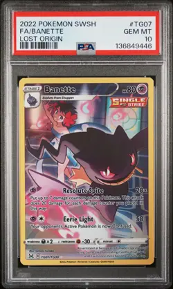 2022 POKEMON SWORD & SHIELD LOST ORIGIN #TG07 FULL ART/BANETTE PSA 10 - Image 1