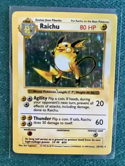 Pokemon TCG Raichu Holo Rare Shadowless Base Set 14/102 MP+ - Image 1