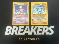 1999 Base Set Vintage Pokemon 2 Card Lot: Holo 1st Edition Machamp & Mewtwo - Image 1