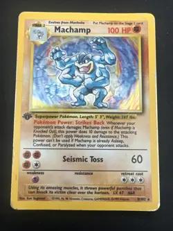 1999 Base Set Vintage Pokemon 2 Card Lot: Holo 1st Edition Machamp & Mewtwo - Image 4