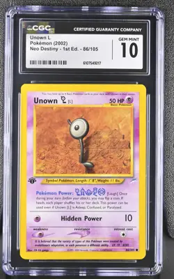 CGC GEM MINT 10 Pokemon Unown L 86/105 2002 Neo Destiny 1st Edition - Image 1