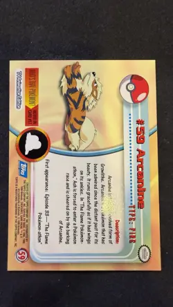 Pokemon #59 Arcanine Topps 1999 TV Animation Edition Series - Image 2