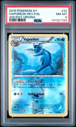 2015 POKEMON XY ANCIENT ORIGINS #22 VAPOREON-REVERSE FOIL PSA 8 - Image 1