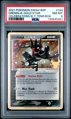 2021 POKEMON SWSH CELEBRATIONS ELITE TRAINER BOX #144 GRENINJA-GOLD STAR PSA 8 - Image 1