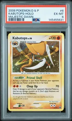 2008 POKEMON DIAMOND & PEARL MAJESTIC DAWN #6 KABUTOPS-HOLO PSA 6 - Image 1