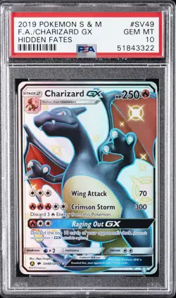 2019 POKEMON SUN & MOON HIDDEN FATES #SV49 FULL ART/CHARIZARD GX PSA 10 - Image 1