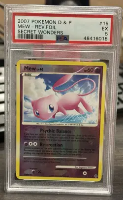 2007 POKEMON DIAMOND & PEARL #15/132 MEW REVERSE FOIL SECRET WONDERS PSA 5 EX - Image 1