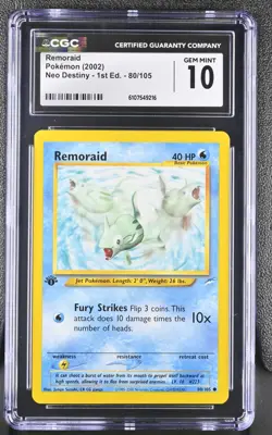 CGC GEM MINT 10 Pokemon Remoraid 80/105 2002 Neo Destiny 1st Edition - Image 1