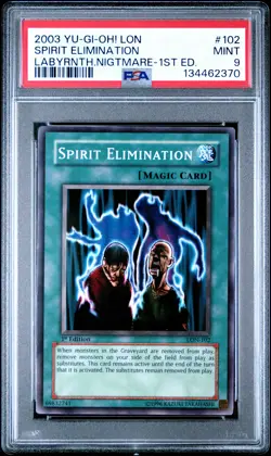 2003 YU-GI-OH! LON-LABYRINTH OF NIGHTMARE 1ST ED #102 SPIRIT ELIMINATION PSA 9 - Image 1