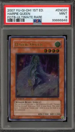 Yu-Gi-Oh! Harpie Queen 1st Edition Ultimate Rare FOTB-EN020 PSA 9 Mint - Image 1