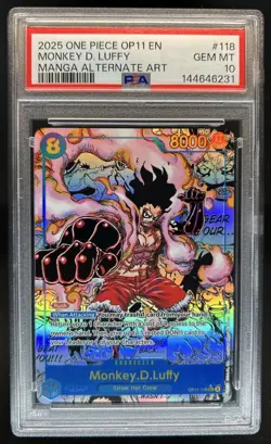 2025 One Piece Monkey.D.Luffy Secret Rare Manga Alt Art #OP11-118 PSA 10 - Image 1