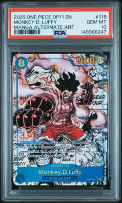 2025 ONE PIECE MANGA ALTERNATE ART OP11-118 MONKEY D. LUFFY PSA 10 - Image 1