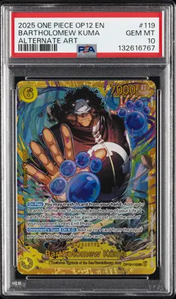 2025 ONE PIECE OP12-LEGACY OF THE MASTER ALTERNATE ART BARTHOLOMEW KUMA PSA 10 - Image 1