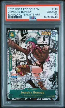 2025 ONE PIECE MANGA ALTERNATE ART OP12-118 JEWELRY BONNEY PSA 10 - Image 1