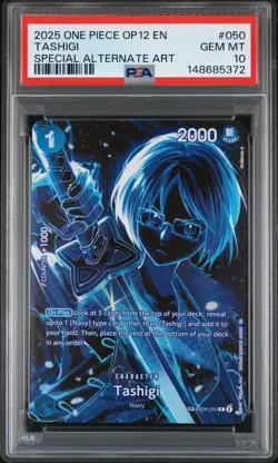 2025 ONE PIECE OP12-LEGACY OF THE MASTER SPECIAL ALTERNATE ART TASHIGI PSA 10 - Image 1