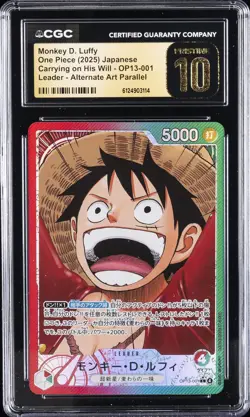 2025 ONE PIECE JPN ALT ART #OP13-001 MONKEY D LUFFY CGC 10 PRISTINE - Image 1