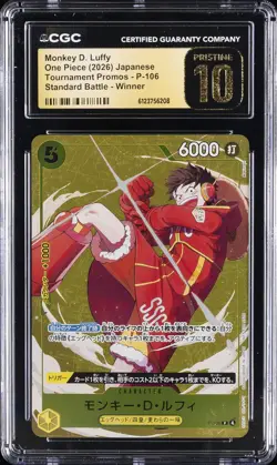 2026 ONE PIECE TOURNAMENT PROMOS JPN #P-106 MONKEY D. LUFFY CGC 10 PRISTINE - Image 1